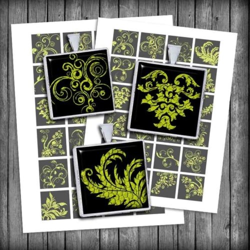 Digital Collage Sheet Squares Yellow Floral Design