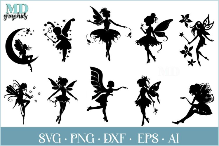 Digital Fairies Silhouette Images Bundle SVG