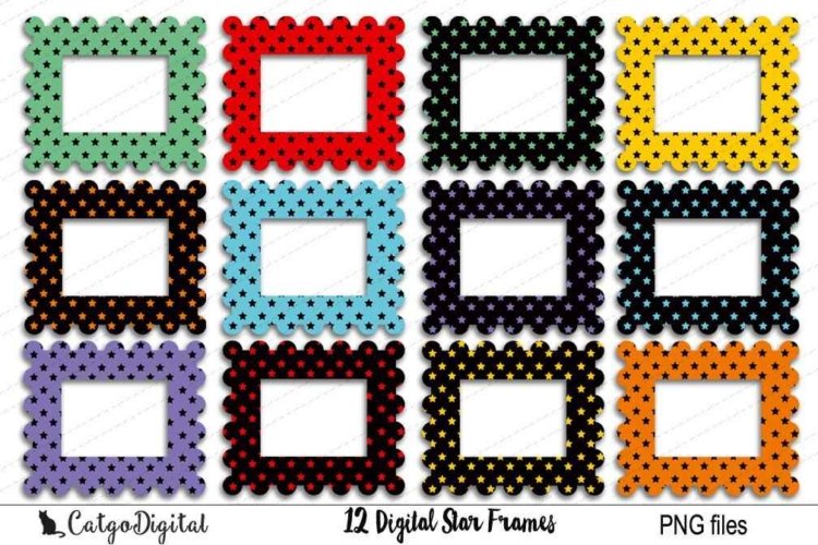Digital Star Frames Clip Art PNG files