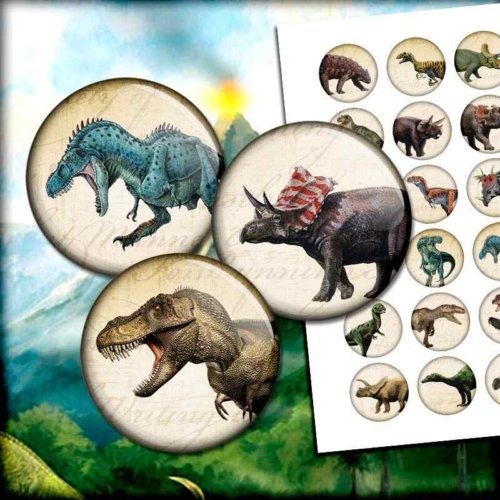 Dinosaurs Circle Images Digital Collage Sheet