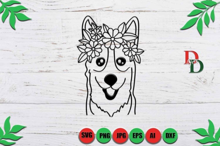 Dog SVG With Flower Crown on Head Cut File for Printable