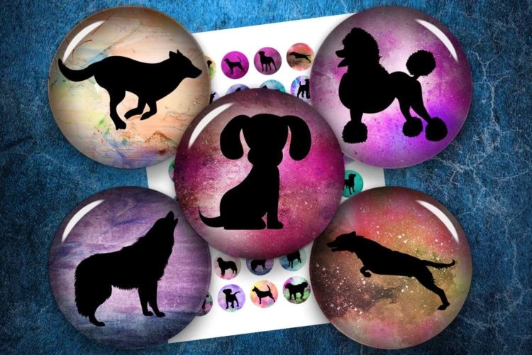Dog Silhouettes Digital Collage Sheet Printable Circles