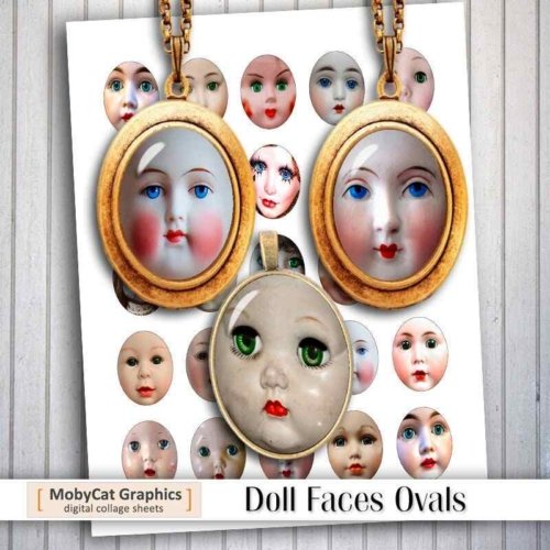 Doll Faces Oval Printable Images Digital Collage Sheet