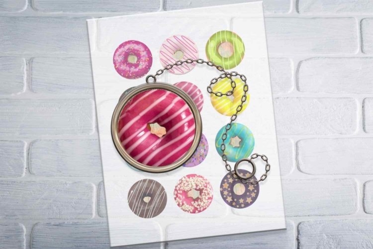 Donuts Printable Round Images Digital Collage Sheet