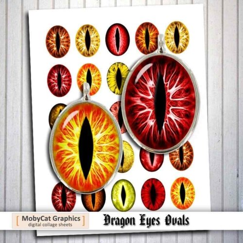 Dragon Eyes Printable Ovals Digital Collage Sheet