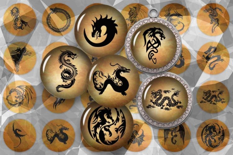 Dragons Collage Sheet Dragons Cabochons Dragons Bottlecaps