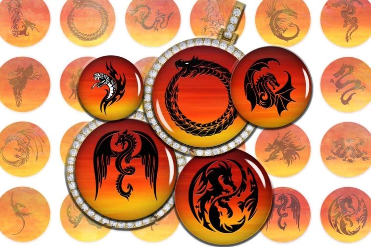 Dragons Digital Collage Sheet Images Digitales Cabochon