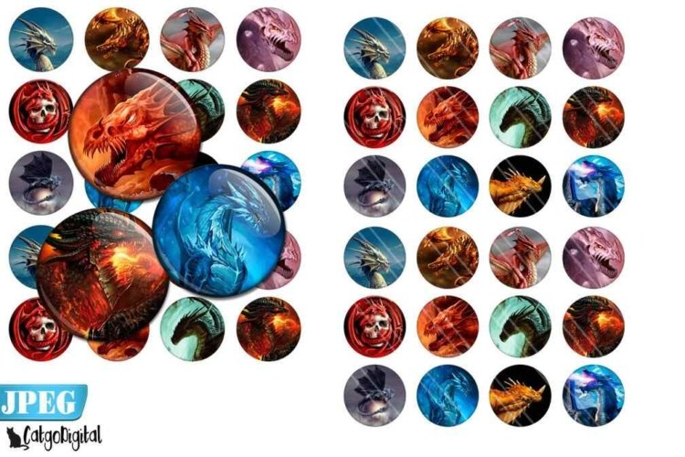 Dragons Printable Circle images for Jewelry making