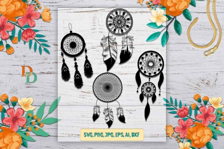Dream Catcher SVG Monogram Feather SVG Indian SVG and PNG