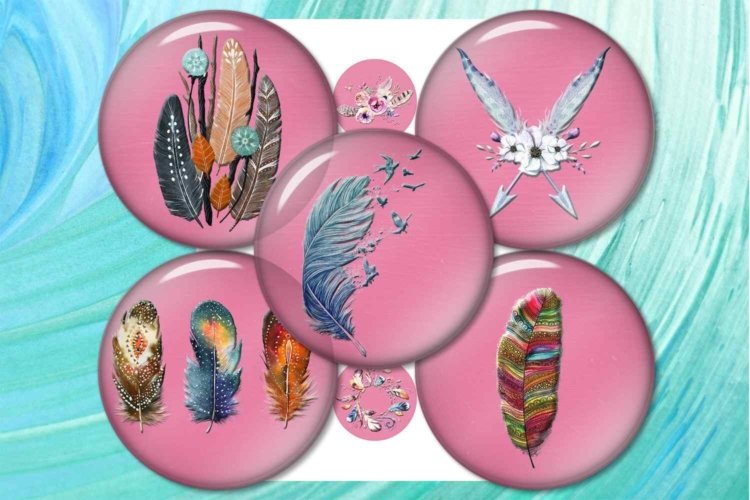 Dreamcatcher Feather Collage Sheet for Pendants Magnets
