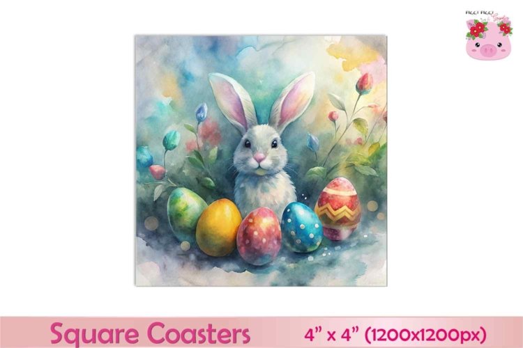 Easter Bunny Digital Square Coaster