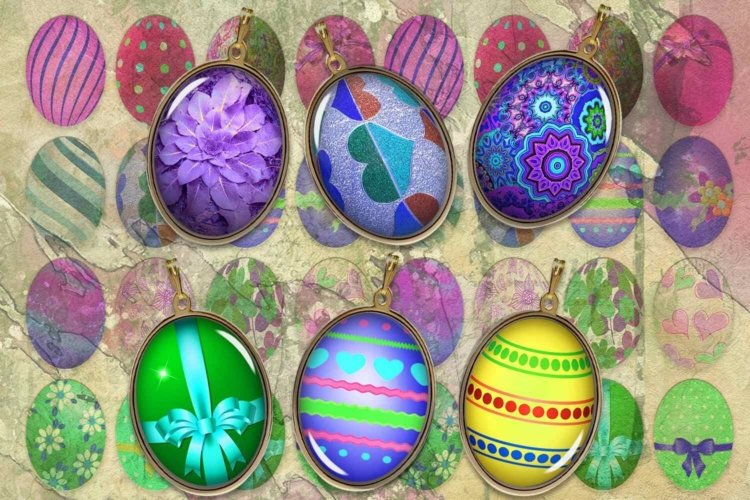 Easter Digital Collage Sheet Eggs Printable Oval Images