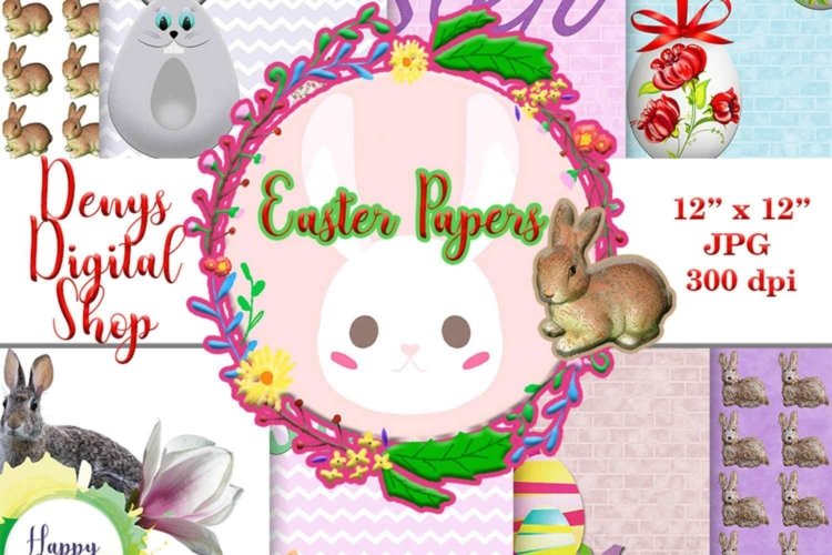 Easter Digital Scrapbooking Papers Pack for Printable