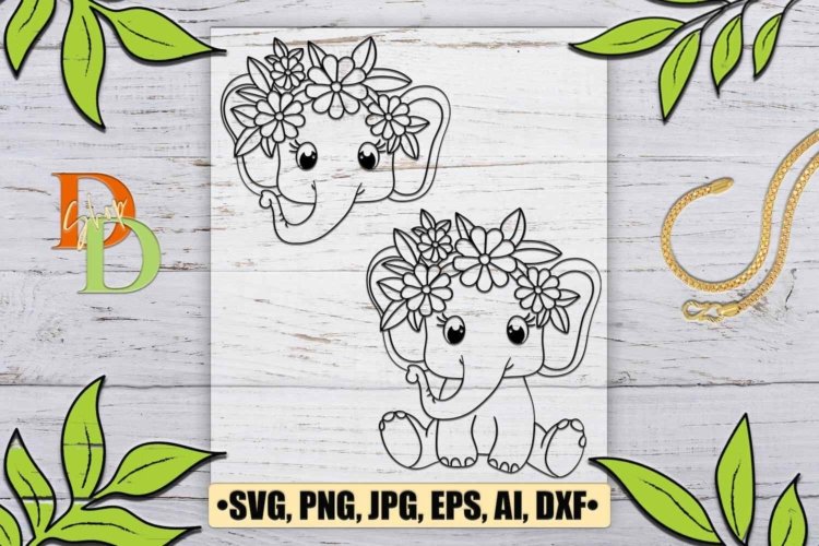 Elephant SVG Elephant PNG Elephant Flowers Silhouette SVG