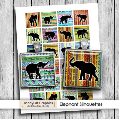 Elephant Silhouettes Printable Squares