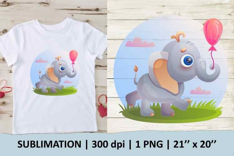 Elephant with air ballon sublimation design – 1 PNG fi