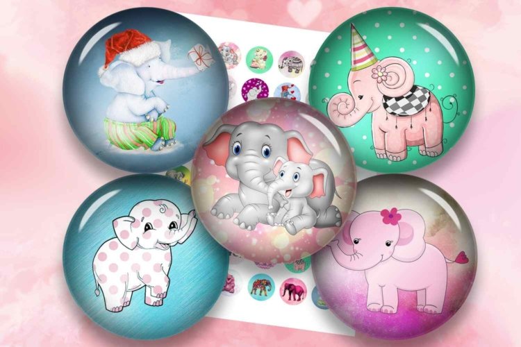 Elephants Digital Collage Sheet Cabochon Download Printable