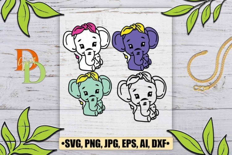 Elephants Digital SVG For Cricut Cute Elephants With Flower