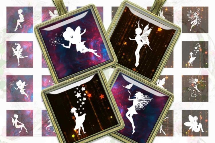 Fairies Silhouettes Digital Collage Sheet for Jewelry Making