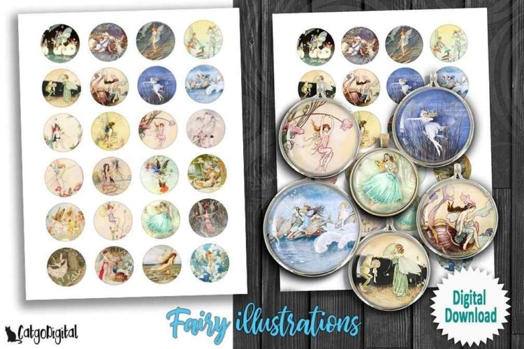 Fairy Illustrations Printable Digital Collage Sheets