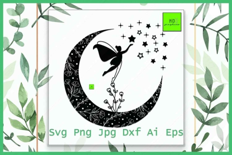 Fairy Moon SVG Silhouette SVG for Cricut Machine
