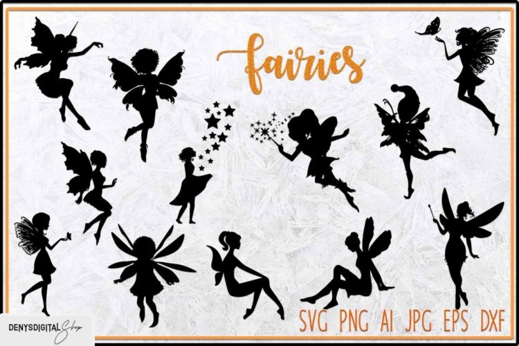 Fairy Silhouette SVG Fairy Digital Images PNG DFX EPS JPG AI