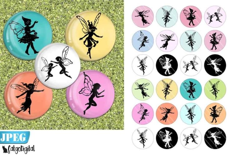 Fairy Silhouettes Circle printable images Scrapbooking