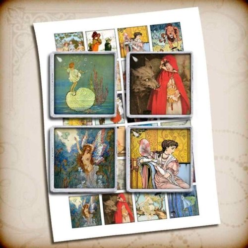 Fairytales Illustrations Squares Digital Collage Sheet