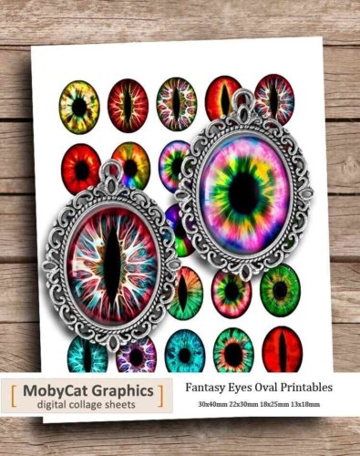 Fantasy Eyes Printable Ovals Digital Collage Sheet