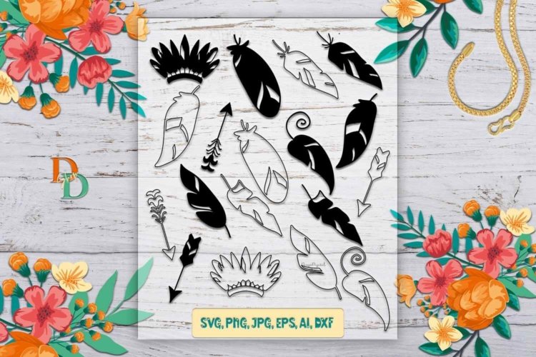 Feather SVG Boho Elements Digital Images for Printable