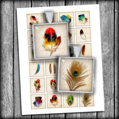 Feathers Squares Printable Digital Collage Sheet
