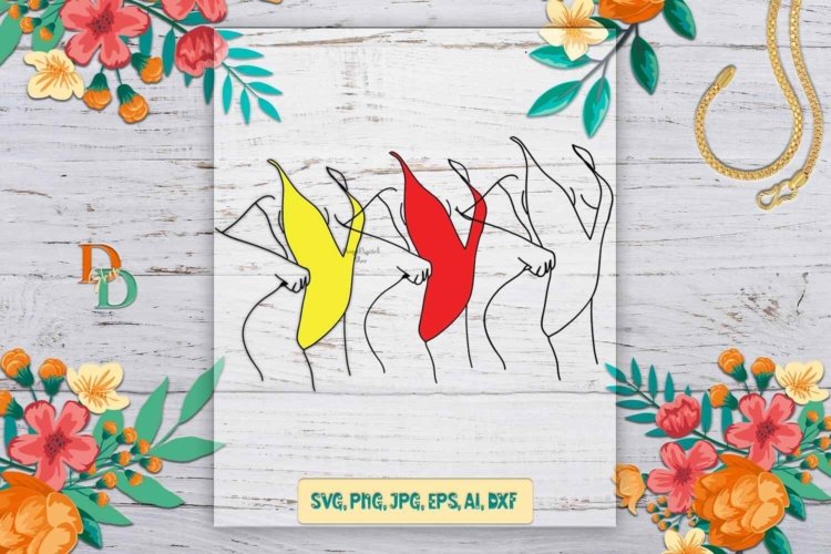 Female black line art Bikini art Vector SVG Download