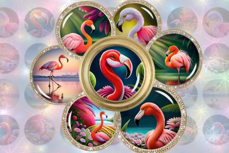 Flamingo Digital Collage Sheet Images for Pendants