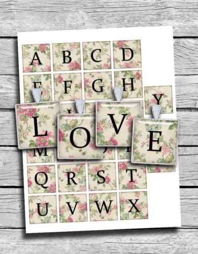 Floral Alphabet Square images Printable Collage Sheet