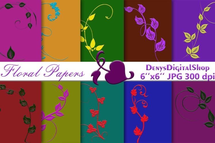 Floral Digital Scrapbooking Papers Pack for Printable