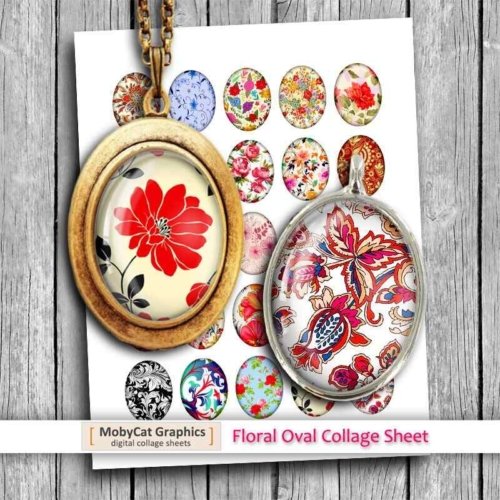 Floral Ovals Printable images Digital Collage Sheet