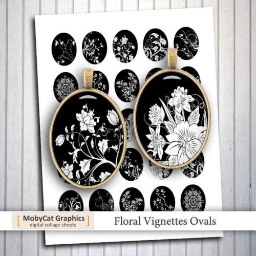 Floral Vignettes Oval Images Digital Collage Sheet