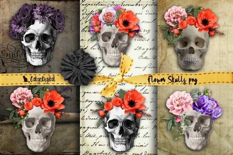 Flower Skulls Elements Halloween ClipArt