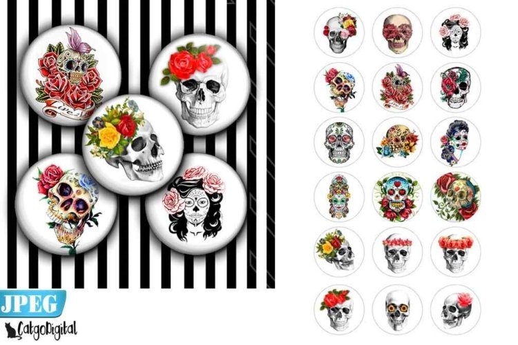 Flower Skulls Printable Digital Images Sugar Skulls