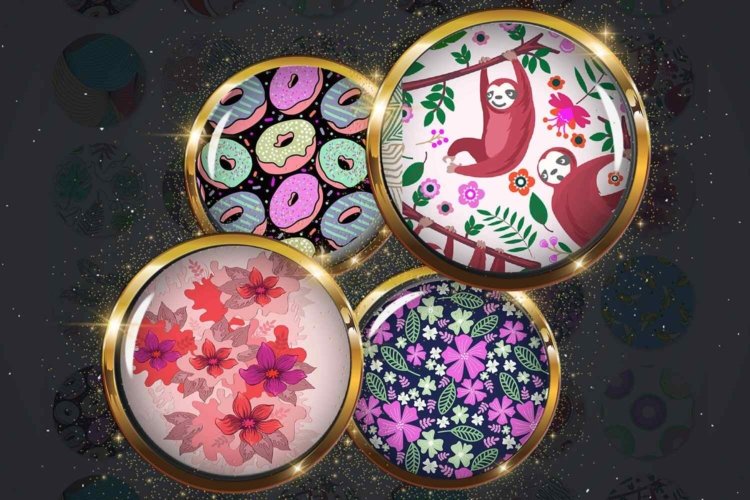 Flowers Abstract Round Digital Collage Sheet Flowers Circles