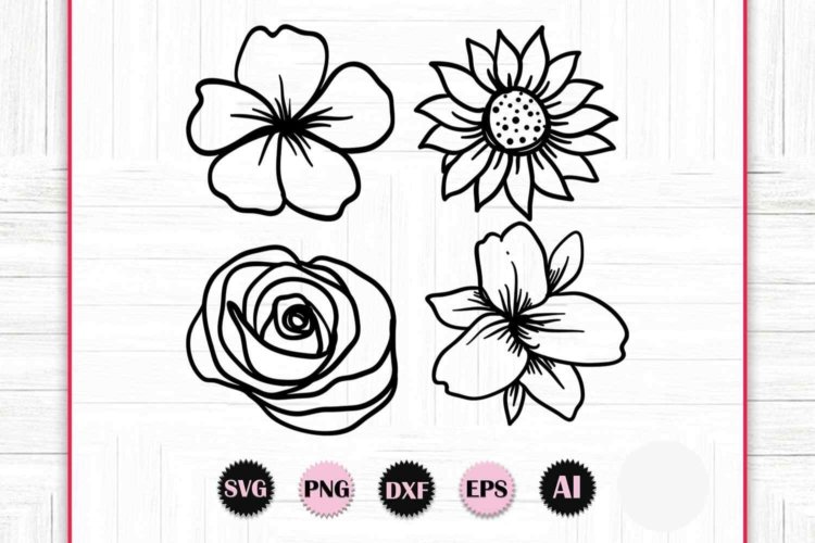 Flowers Drawing Silhouettes SVG Printable File