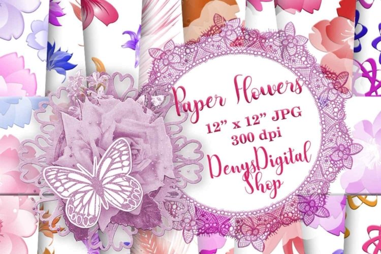 Flowers Patterned and Background Digital Papers for Prints