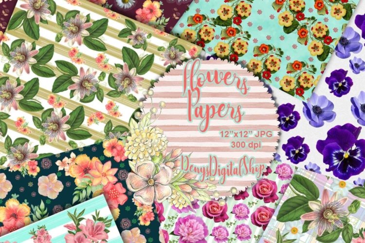 Flowers Scrapbook Paper Flowers Digital Papers for Prints