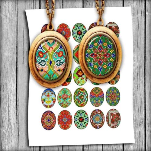 Folk Art Ovals Digital Collage Sheet Printable Images