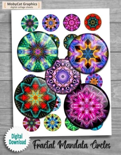 Fractal Mandala Printable collage sheets