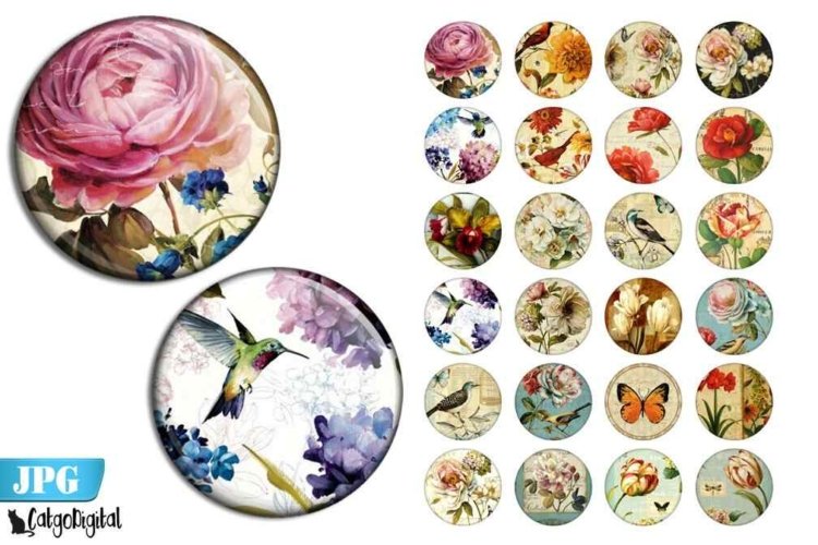 French Shabby Chic Round bottle cap printable images