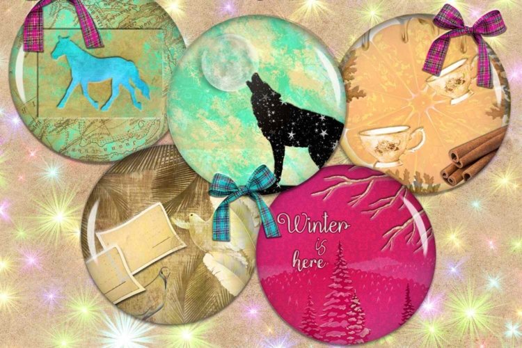 Frozen Winter Collage Sheet Magic Winter Snow Time Circles