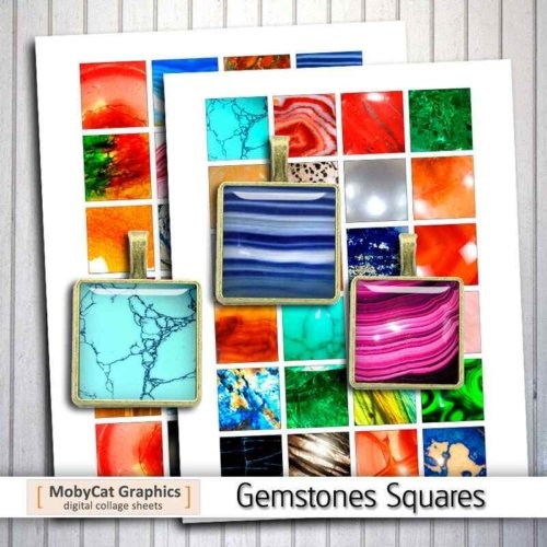 Gemstone Printable Square images Digital Collage Sheet