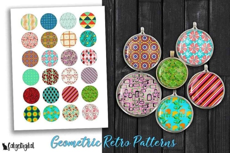 Geometric Retro Patterns Printable Digital Collage Sheets