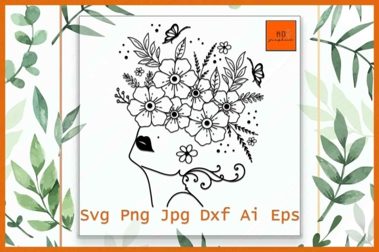 Girl Head with Flowers Crown Silhouette SVG